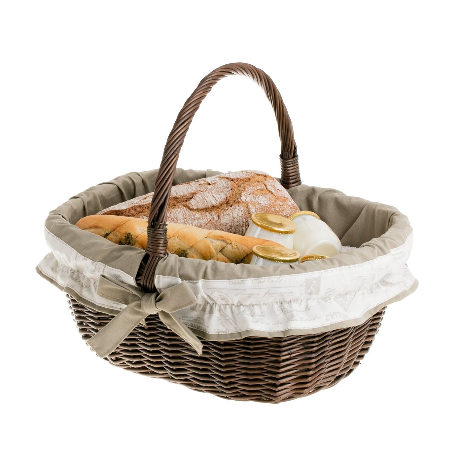 Wilhelmina kosz na zakupy z rączką wiklinową i beżowym obszyciem TheWickerStories