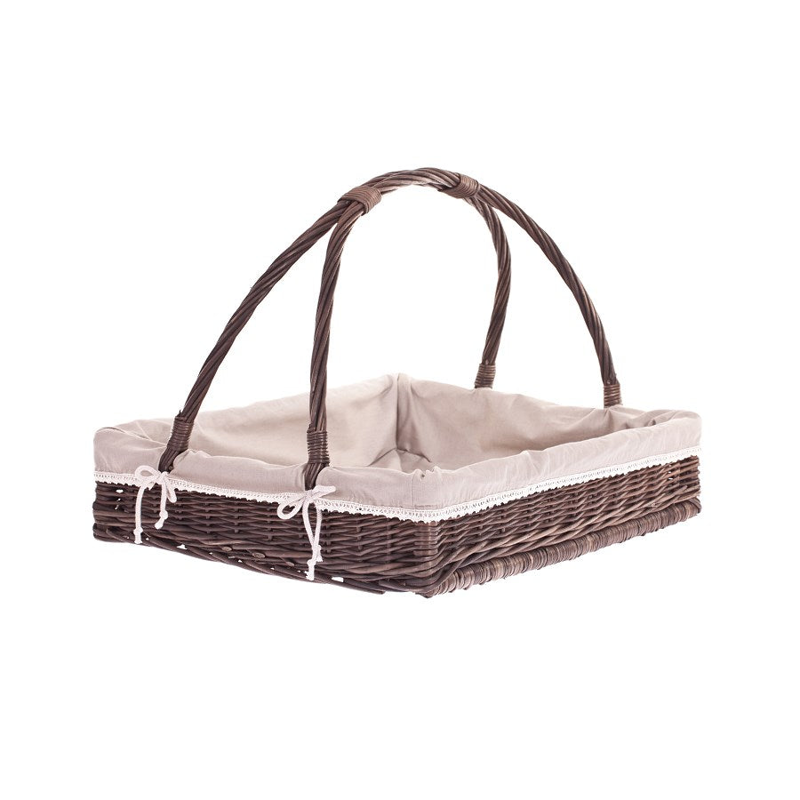 Allium wiklinowy kosz do serwowania z kremowym obszyciem, z rączką TheWickerStories