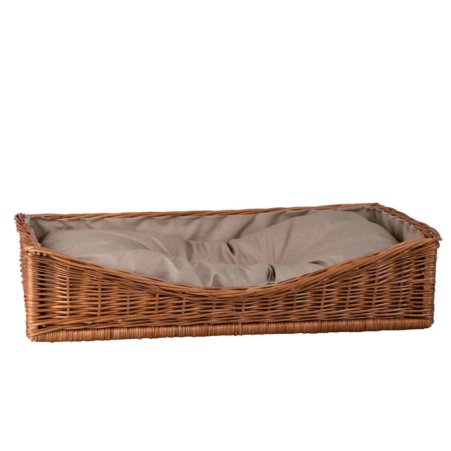 Eris wiklinowy kosz dla psa i kota z beżowym obszyciem i poduszką TheWickerStories