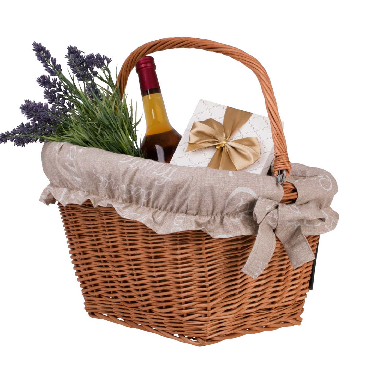 Magnus wiklinowy kosz na rower z beżowym obszyciem, z rączką i hakami TheWickerStories