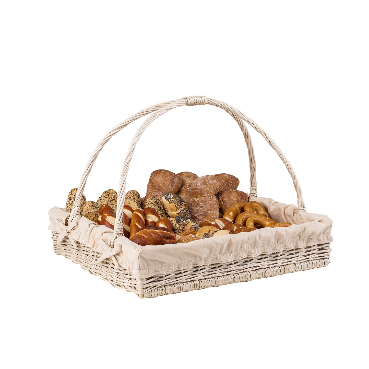 Allium wiklinowy kosz na serwowanie z kremowym obszyciem, z uchwytami