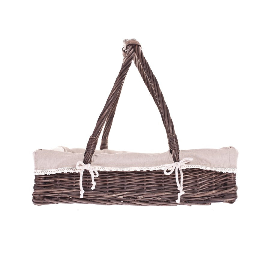 Allium wiklinowy kosz do serwowania z kremowym obszyciem, z rączką TheWickerStories