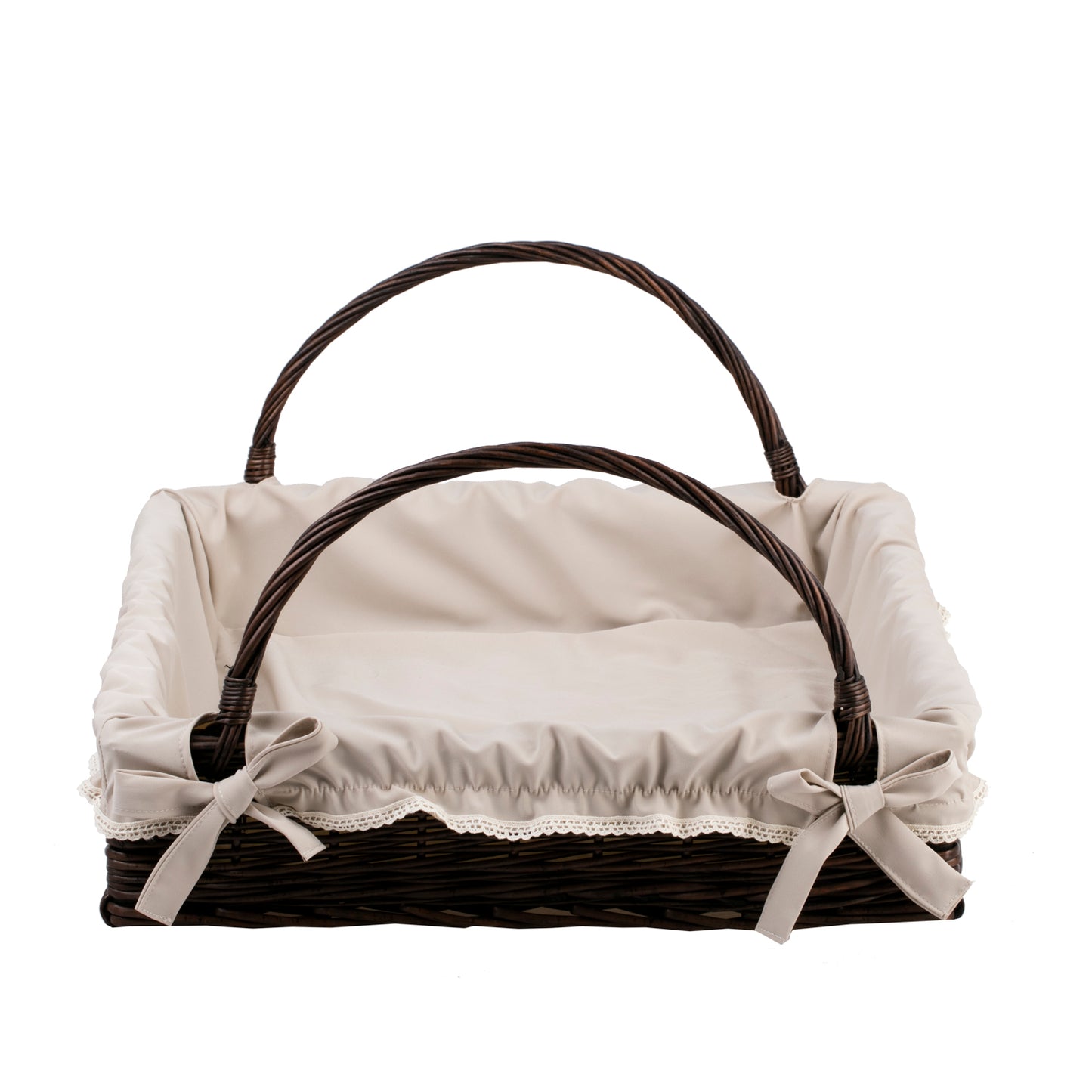 Wiklinowa prostokątna taca z uchwytami i obszyciem TheWickerStories