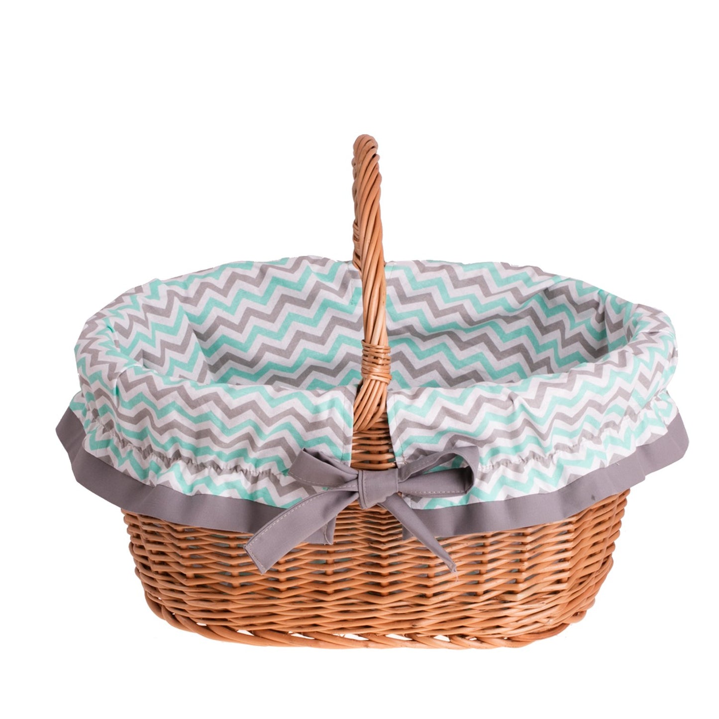 Walerissa kosz na zakupy z rączką wiklinową i szarym obszyciem TheWickerStories