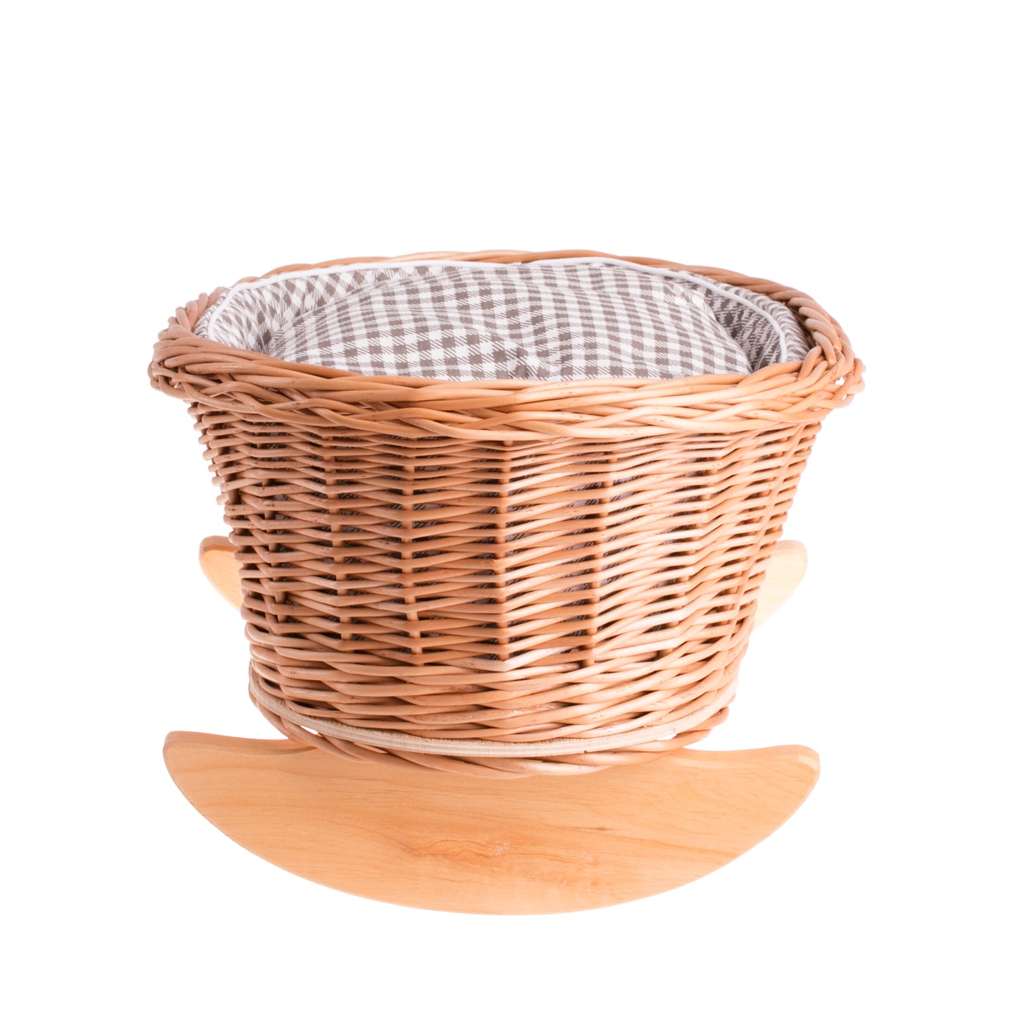 Mimi wiklinowa kołyska dla lalek z brązowym obszyciem, poduszką i kołderką TheWickerStories