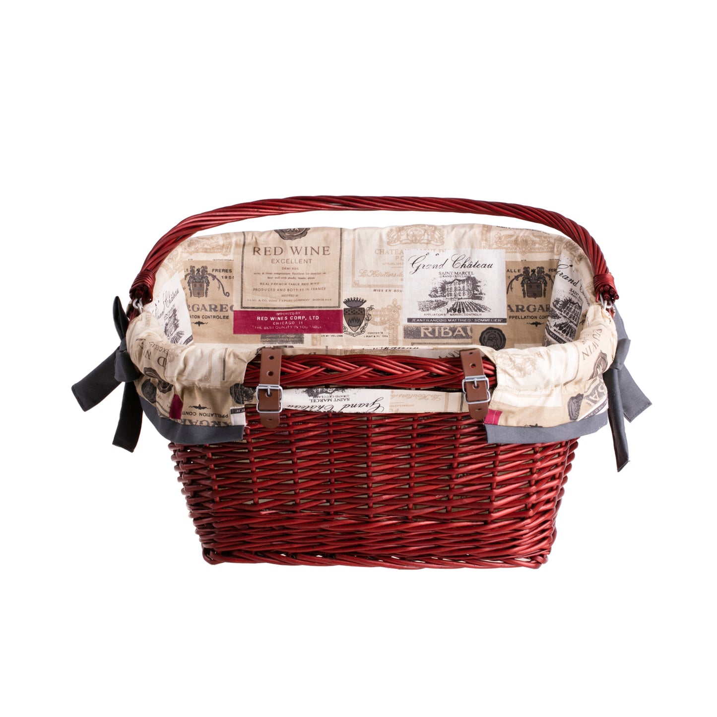 Magnus wiklinowy kosz na rower z kremowym obszyciem, z rączką i skórzanymi paskami TheWickerStories