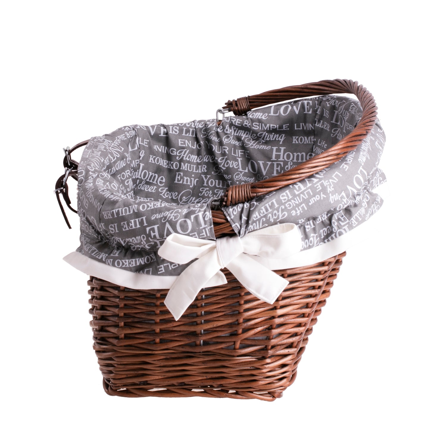 Magnus wiklinowy kosz na rower na kierownicę z szarym obszyciem TheWickerStories