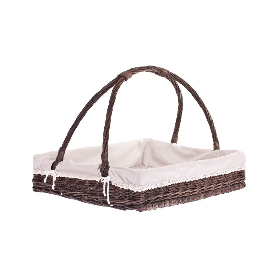 Allium wiklinowy kosz do serwowania z kremowym obszyciem, z rączką TheWickerStories