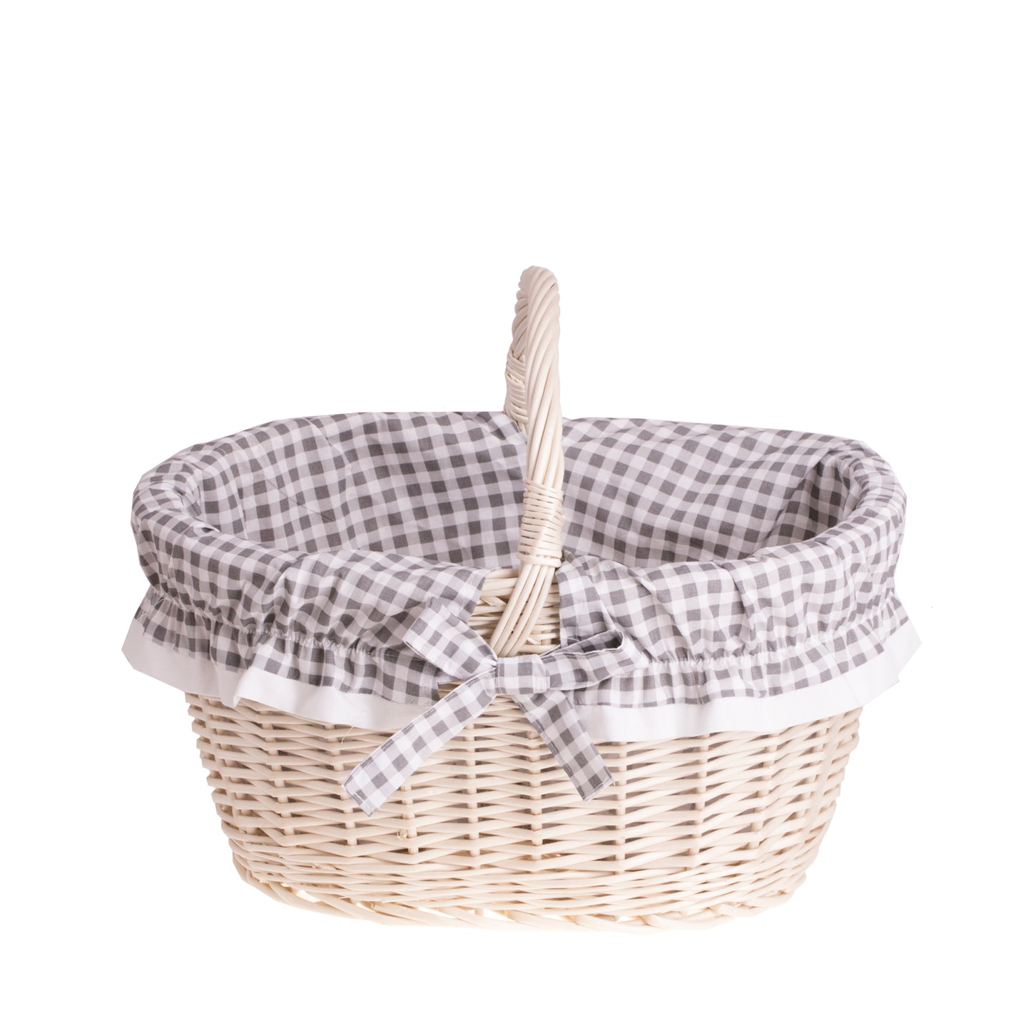 Walerissa kosz na zakupy z rączką wiklinową i szarym obszyciem TheWickerStories