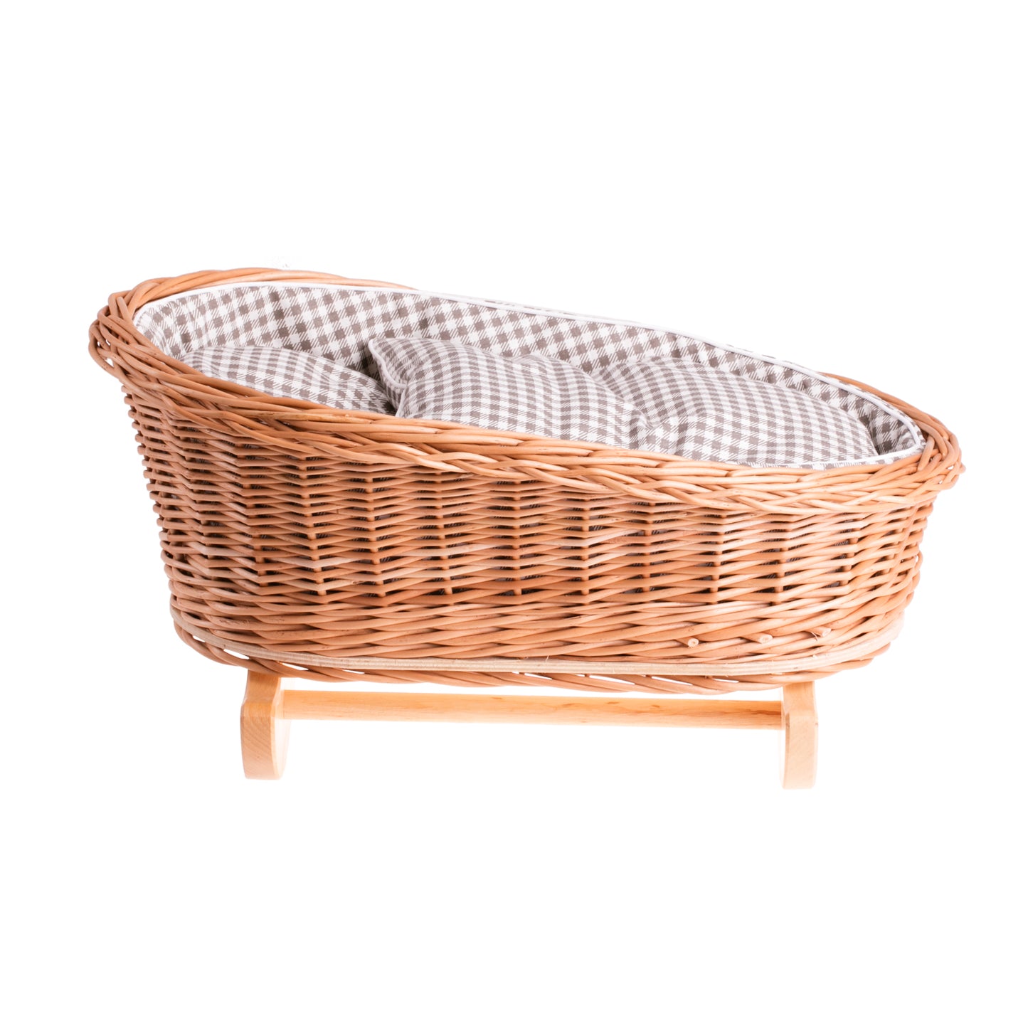 Mimi wiklinowa kołyska dla lalek z brązowym obszyciem, poduszką i kołderką TheWickerStories