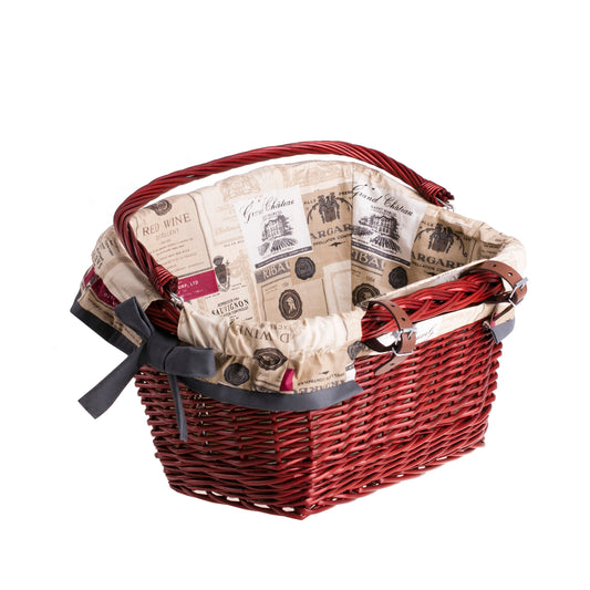 Magnus wiklinowy kosz na rower z kremowym obszyciem, z rączką i skórzanymi paskami TheWickerStories