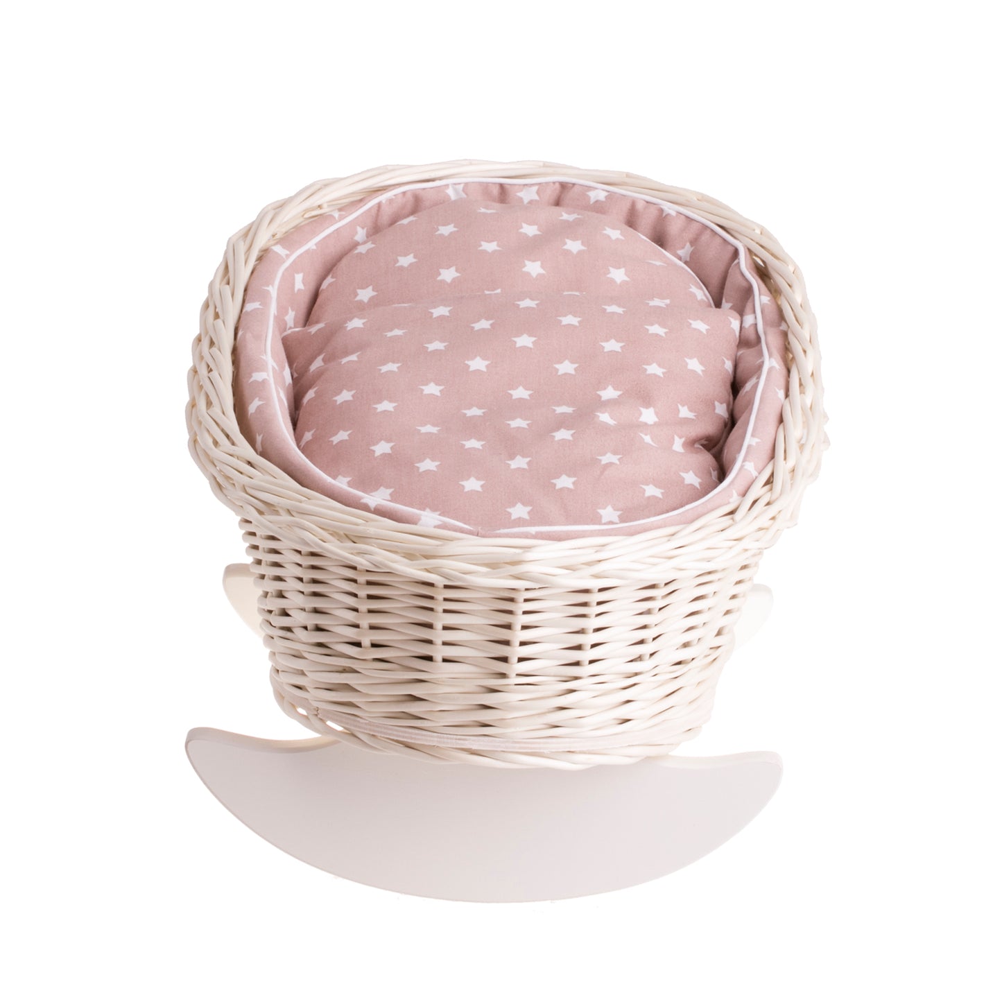 Mimi wiklinowa kołyska dla lalek z beżowym obszyciem, poduszką i kołderką TheWickerStories
