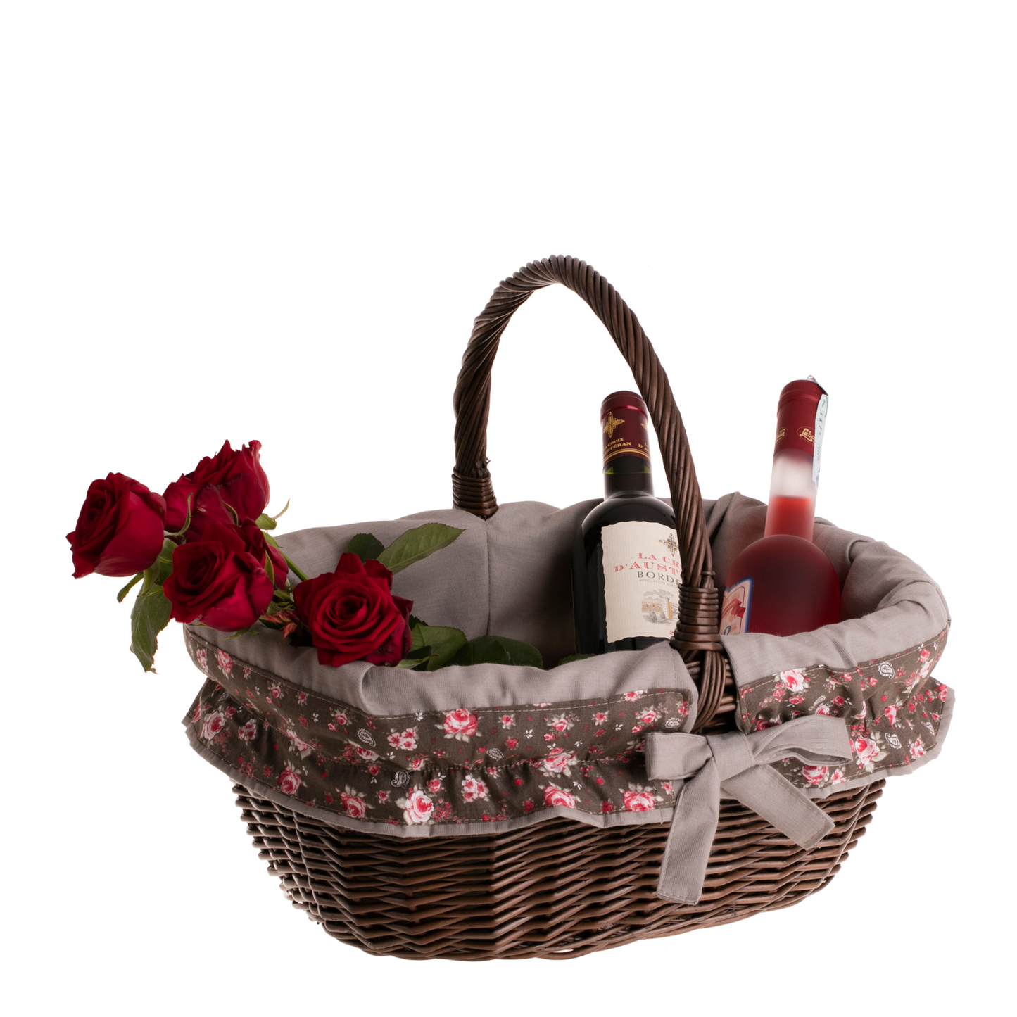 Wilhelmina kosz na zakupy z rączką wiklinową i beżowym obszyciem TheWickerStories