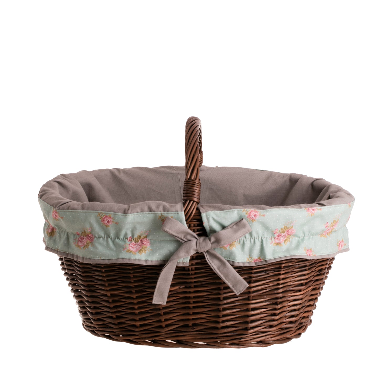 Walerissa kosz na zakupy z rączką wiklinową i szarym obszyciem TheWickerStories