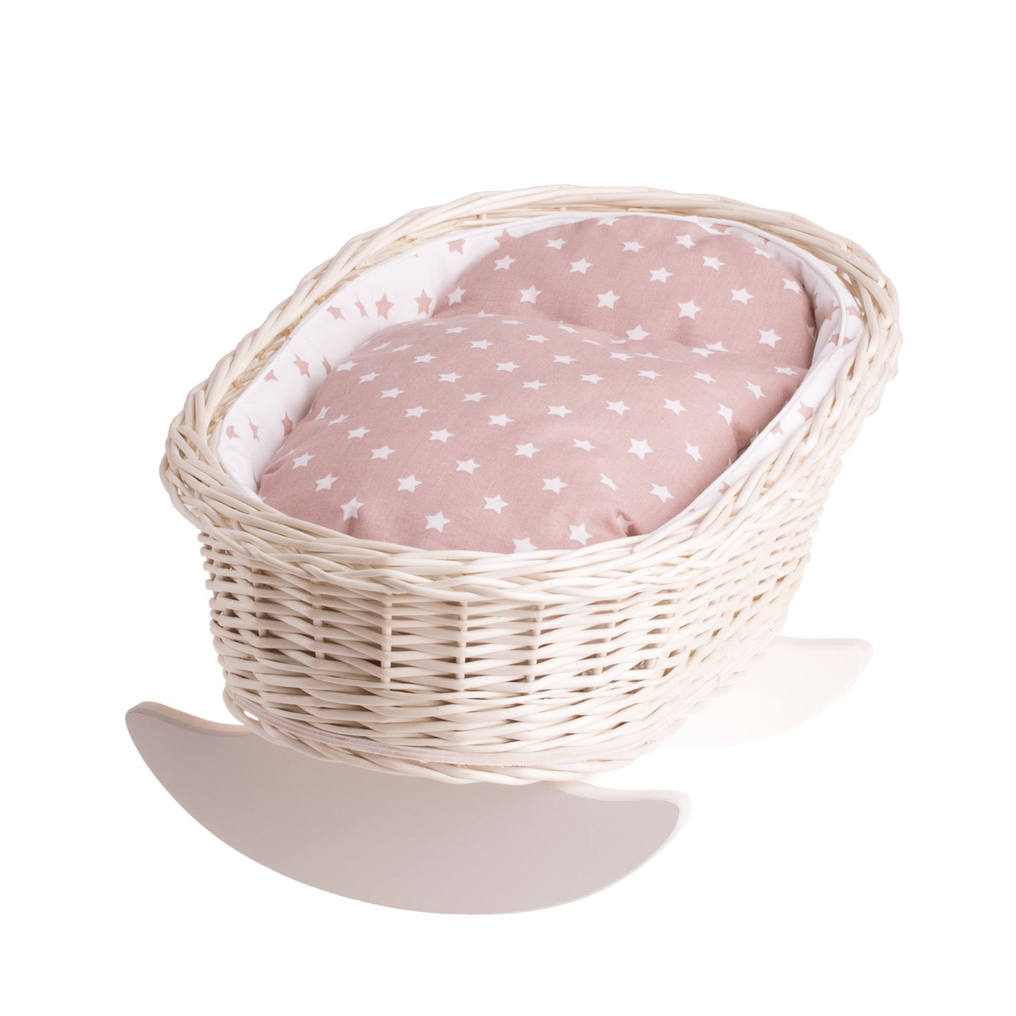 Mimi wiklinowa kołyska dla lalek z białym obszyciem, poduszką i kołderką TheWickerStories