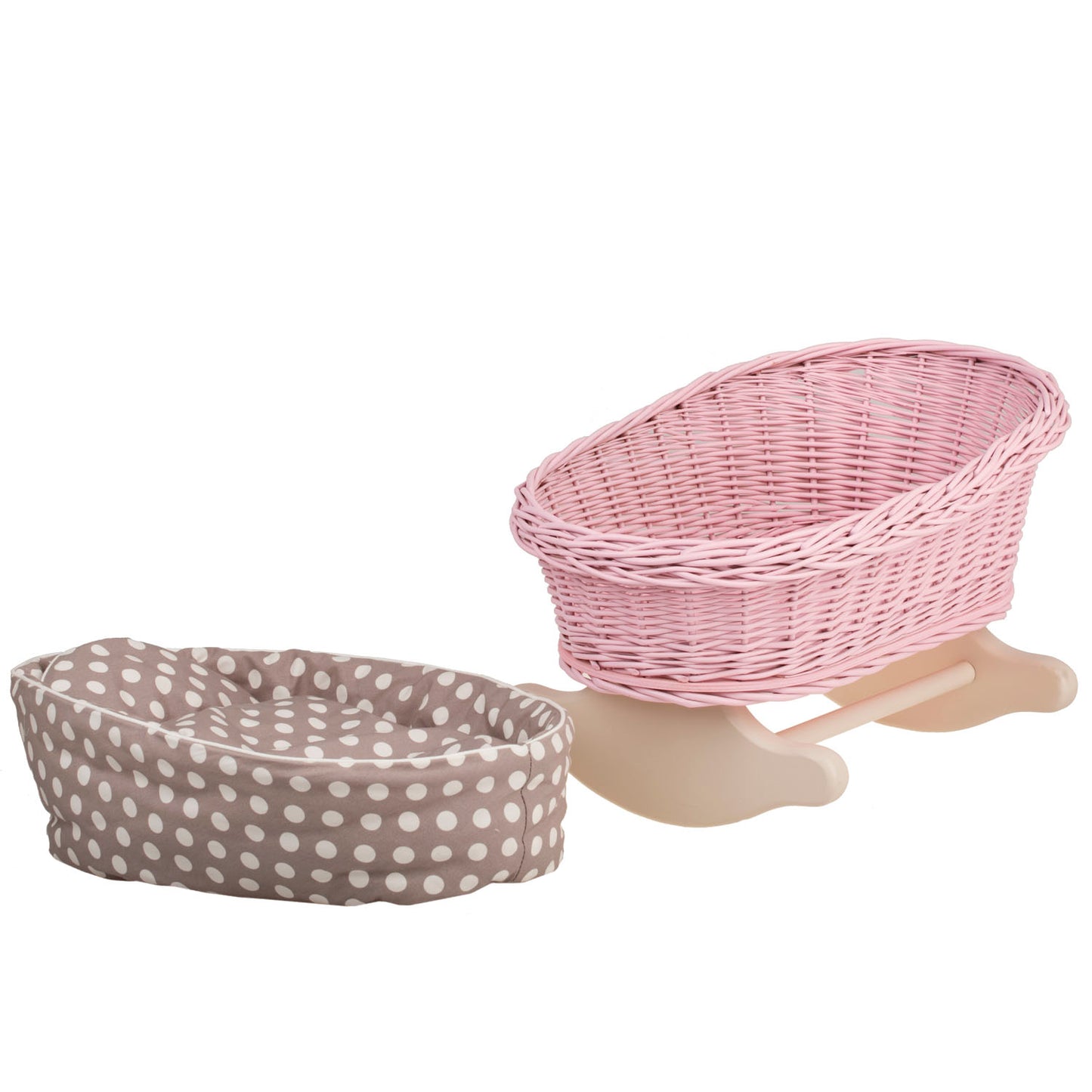 Mimi wiklinowa kołyska dla lalek z beżowym obszyciem, poduszką i kołderką TheWickerStories