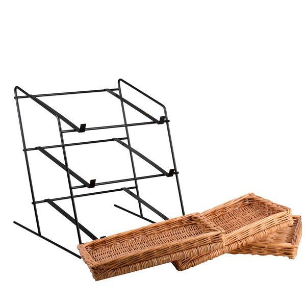 Tiforia wiklinowy stojak ekspozycyjny na ladę z trzema koszykami na metalowej ramie TheWickerStories