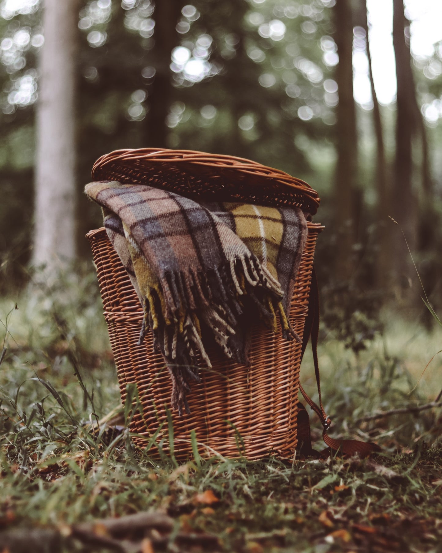 Sirellius wiklinowy plecak z brązowym obszyciem, paskami i wiekiem TheWickerStories