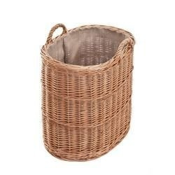 Wicker Oval Log Basket Juta Lined 55x35 H50/57 cm
