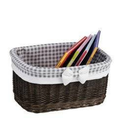 Rieten planchetmand badkamermand grijs afgezet 38x28 H20 cm