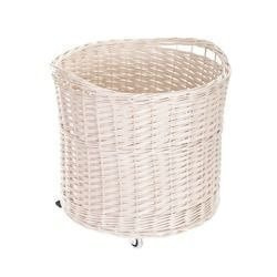 WhiteWashed  Wicker Round Storage Basket on Wheels handmade decorative Ø50 H40/44 cm