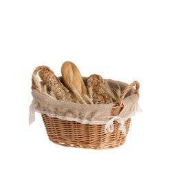 Ovale rieten mand afgezet met jute en kant met hengsels 31x24 H16 cm