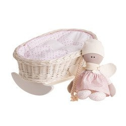 Mimi WICKER BED ROCKING CRADLE FOR DOLLS WITH BEDDING 46X28 H 20/25 CM