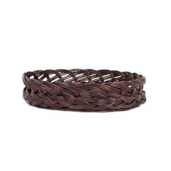 Wicker round storage tray dark painted decorative handmade Ø32 H10 cm