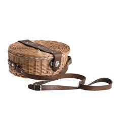 ROUND WICKER HANDBAG with leather strap handmade lined Ø26 H11 cm