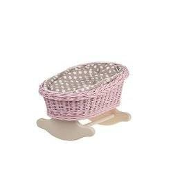 MIMI pink WICKER BED ROCKING CRADLE FOR DOLLS WITH BEDDING 46X28 H 20/25  CM