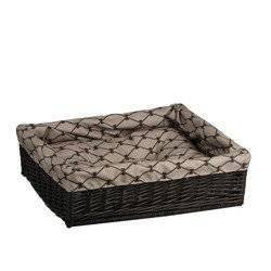 BRAN RECTANGULAR WICKER BED FOR A DOG WITH PILLOW 60X50 H18 CM