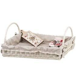 whitewashed WICKER RECTANGULAR TRAY WITH HANDLES LINED decorative 60X50 H12 CM