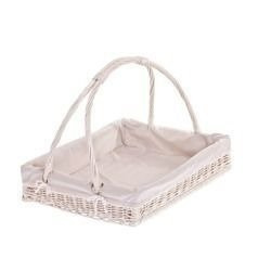 WhiteWashed Wicker Tray with Handle LINED decorative handmade 60x50 H12 cm