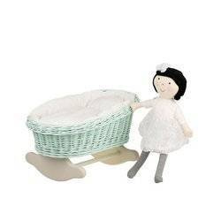 mimi Mint WICKER BED ROCKING CRADLE FOR DOLLS WITH BEDDING 46X28 H 20/25 CM