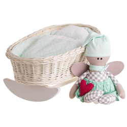 Mimi WICKER BED ROCKING CRADLE FOR DOLLS WITH BEDDING 46X28 H 20/25 CM