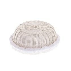 WhiteWashed Wicker Tray for Food Storage Lined decorative Ø33 H13 cm