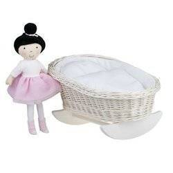 MIMI WICKER BED ROCKING CRADLE FOR DOLLS WITH BEDDING 46X28 H 20/25 CM