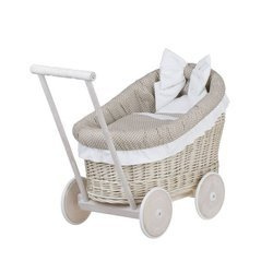 Luna DOLL CARRIAGE WICKER STROLLER DOLL PRAM WITH BEIGE BEDDING 60x30 H45 CM