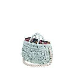 KLEINE RIETEN DAMESTAS IN MUNTKLEUR MET KORALEN EN STIKSELS 22X10 H13/23 CM