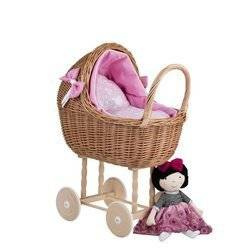 Lili Doll carriage WICKER STROLLER DOLL Pram WITH pink BEDDING 55X30 H62 cm