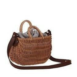 DECOR WICKER WOMAN'S BAG WITH LEATHER BELT LINEN 30x16 H20/29 cm