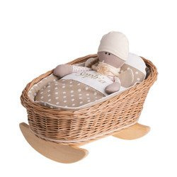 MIMI WICKER BED ROCKING CRADLE FOR DOLLS WITH BEDDING 46X28 H20/25