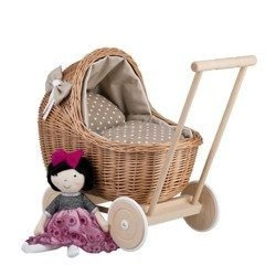 Lili Rieten poppenwagen met beige bies 55X30 H45 cm