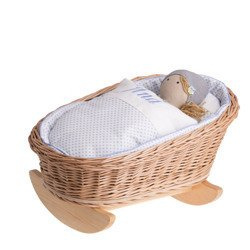 MIMI WICKER BED ROCKING CRADLE FOR DOLLS WITH BEDDING 46X28 H20/25