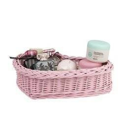 Decor Wicker Tray Pink Painted with Cushion decorative handmade 38x28 H12 cm