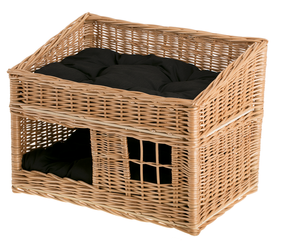 RUBY WICKER CAT HOUSE  two tier PET BED WITH PILLOWS 56X36 H32/42 CM