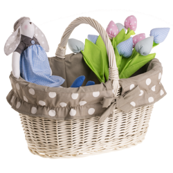 Rieten boodschappenmand "Sadzeniak" met gebleekte stof bedekt 47x34 H 25/35 cm