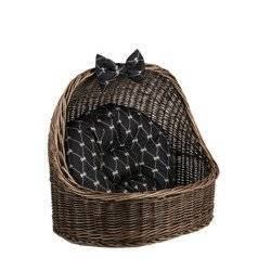 ELSA PET OVAL WICKER BASKET CAT OR DOG ROOFED BASKET WITH PILLOW 60X46 H16/48 CM