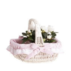decor White Wash Wicker Small Easter Basket Lined 24x16 H14 cm