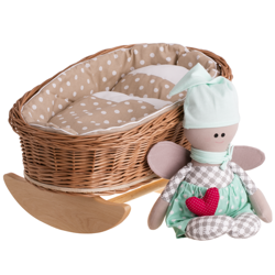 Mimi WICKER BED ROCKING CRADLE FOR DOLLS WITH BEDDING  46X28 H 20/25CM